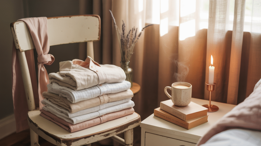 Why Sunday Resets Matter A cozy, sunlit room with folded laundry, coffee, and a candle — reflecting the calm and balance behind Sunday reset self care routines that actually stick.
